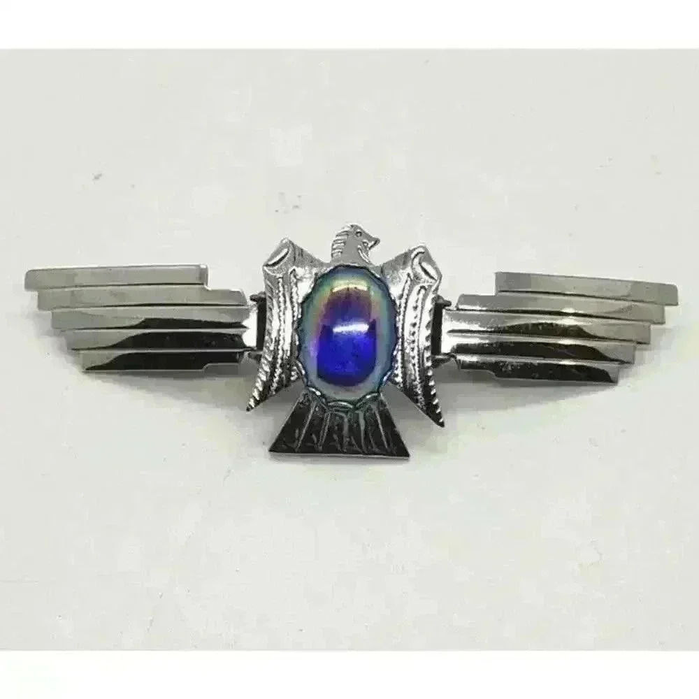 Vtg Hondo Clip Shirt Collar Tie Southwest Eagle & Rainbow Hematite Wil-Aren